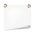 Scratch paper on a white wall. Note paper with pushpins isolated