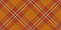 Scratch seamless tartan pattern, grunge textile plaid vector. Strip background fabric check texture in red and orange colors