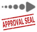 Scratched Approval Seal and Halftone Dotted Arrow Right
