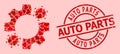 Scratched Auto Parts Badge and Red Love Heart Virus Mechanics Mosaic