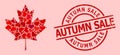 Scratched Autumn Sale Seal and Red Love Heart Maple Leaf Collage