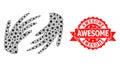 Scratched Awesome Stamp and Covid Mosaic Hands Royalty Free Stock Photo