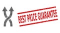 Scratched Best Price Guarantee Stamp and Halftone Dotted Shuffle Arrows Up