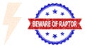 Scratched Beware of Raptor Round Rosette Bicolor Watermark and Mesh Wireframe Electric Spark