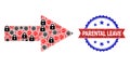 Scratched Bicolor Parental Leave Watermark and Lockdown Mosaic Arrow Direction Icon