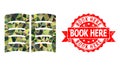 Scratched Book Here Stamp Seal and Open Book Polygonal Mocaic Military Camouflage Icon