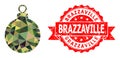 Scratched Brazzaville Stamp Seal and Christmas Ball Polygonal Mocaic Military Camouflage Icon