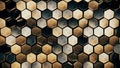 Scratched brown and grey metal hexagons honeycomb futuristic background Royalty Free Stock Photo