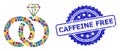 Scratched Caffeine Free Seal and Colored Collage Jewelry Wedding Rings
