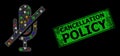 Scratched Cancellation Policy Badge with Net Mute Glare Icon with Colored Glare Spots