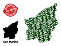 Distress Cash Saving Seal and San Marino Map Mosaic of Dollar Sign Icons