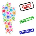 Scratched Chennai Stamps and Multi-Colored Contagious Mizoram State Map Collage