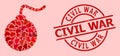 Scratched Civil War Stamp and Red Love Heart Bomb Mosaic Royalty Free Stock Photo