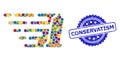 Scratched Conservatism Stamp and Multicolored Collage Preservative Royalty Free Stock Photo