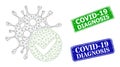 Scratched Covid-19 Diagnosis Stamp Seals and Triangular Mesh Confirmed Coronavirus Icon