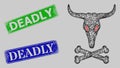 Scratched Deadly Stamp Imitations and Net Dead Bull Bones Mesh Royalty Free Stock Photo