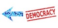 Scratched Democracy Watermark and Arrow Left Mosaic of Round Dots