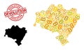 Grunge Devolution Badge with Dollar and BTC Golden Collage Map of Lower Silesia Province