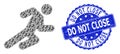 Scratched Do Not Close Round Seal Stamp and Recursive Running Man Icon Collage