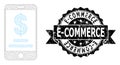 Scratched E-Commerce Ribbon Stamp and Mesh Wireframe Mobile Dollar Account