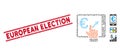 Scratched European Election Line Stamp with Mosaic Euro Analytics Tablet Icon
