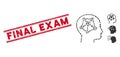 Scratched Final Exam Line Stamp with Collage Human Memory Links Icon