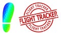 Scratched Flight Tracker Watermark and Triangle Filled Spectral Colored Human Foot Print Icon with Gradient