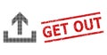 Scratched Get Out Stamp and Halftone Dotted Upload Royalty Free Stock Photo