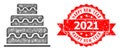 Scratched Happy New Year 2021 Stamp and Network Cake Icon