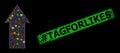 Scratched hashtag Tagforlikes Seal with Network Up Direction Glare Icon with Colored Flares