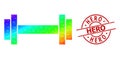 Scratched Hero Stamp Print and Polygonal Spectral Colored Barbell Icon with Gradient