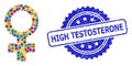 Scratched High Testosterone Stamp and Colored Mosaic Female Symbol