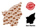 Scratched Hot Coffee Seal and San Marino Map Mosaic of Coffee Aroma Icons Royalty Free Stock Photo