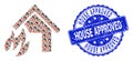 Scratched House Approved Round Seal Stamp and Fractal House Fire Disaster Icon Collage