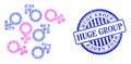 Scratched Huge Group Stamp and Net Gender Symbols Mesh