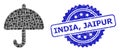 Scratched India, Jaipur Stamp Seal and Square Dot Collage Umbrella