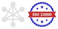 Scratched ISO 22000 Round Rosette Bicolor Badge and Mesh Wireframe Network Nodes