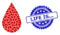 Scratched Life Is... Seal and Fractal Blood Drop Icon Composition