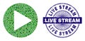 Scratched Live Stream Stamp Seal and Geometric Play Button Mosaic