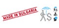 Scratched Made in Bulgaria Line Stamp and Collage Walking Businessman with Umbrella Icon