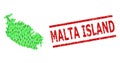 Scratched Malta Island Stamp Print and Green Customers and Dollar Mosaic Map of Malta Island