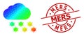 Scratched Mers Stamp Print and Polygonal Rainbow Virus Cloud Icon with Gradient