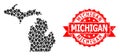 Scratched Michigan Stamp and Pointer Mosaic Map of Michigan State Royalty Free Stock Photo