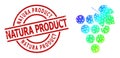 Scratched Natura Product Badge and Polygonal Spectral Colored Grape Bunch Icon with Gradient