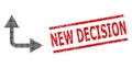 Scratched New Decision Seal and Halftone Dotted Bifurcation Arrow Right Up