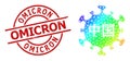 Scratched Omicron Badge and Lowpoly Rainbow Chinese Coronavirus Icon with Gradient