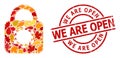 Scratched We Are Open Stamp Print and Virus Lock Autumn Composition Icon with Fall Leaves Royalty Free Stock Photo