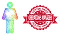 Scratched Operations Manager Seal and Multicolored Hatched Man