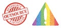 Scratched Outsource Stamp Seal and Rainbow Warning Triangle Collage Icon of Circles Royalty Free Stock Photo