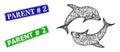Scratched Parent hashtag 2 Stamps and Polygonal Mesh Dolphin Pair Icon Royalty Free Stock Photo